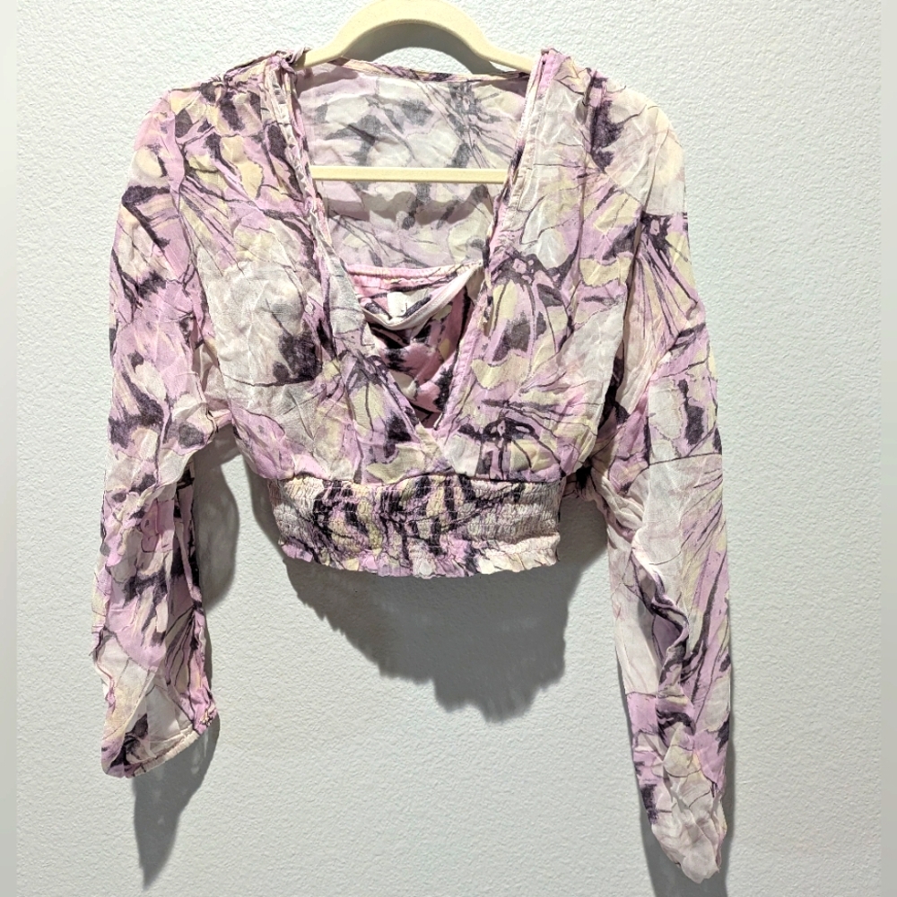 Anthropologie Floral Pink and Purple Women's Top